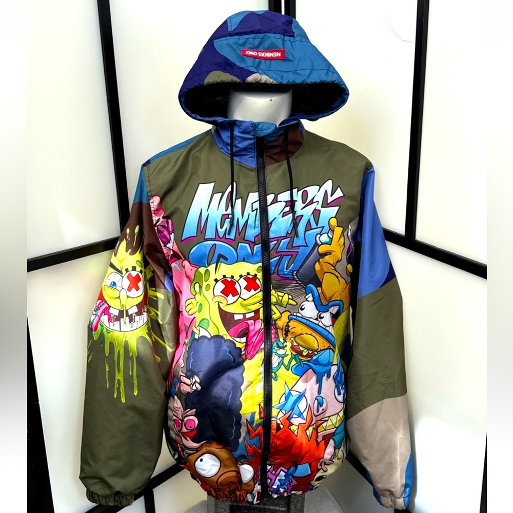 Members Only X Nickelodeon Hoodie Jacket Sz Medium Full Zip Mesh Lined 2022